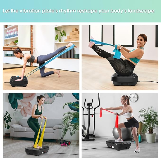 SoftGym Vibration Plate Exercise Machine for Lymphatic Drainage,Power Vibrate Stand Shake Board 450 Lbs Capacity Whole Body Workout Waver with Resistance Bands Weight Loss Gifts for Women Men-Black