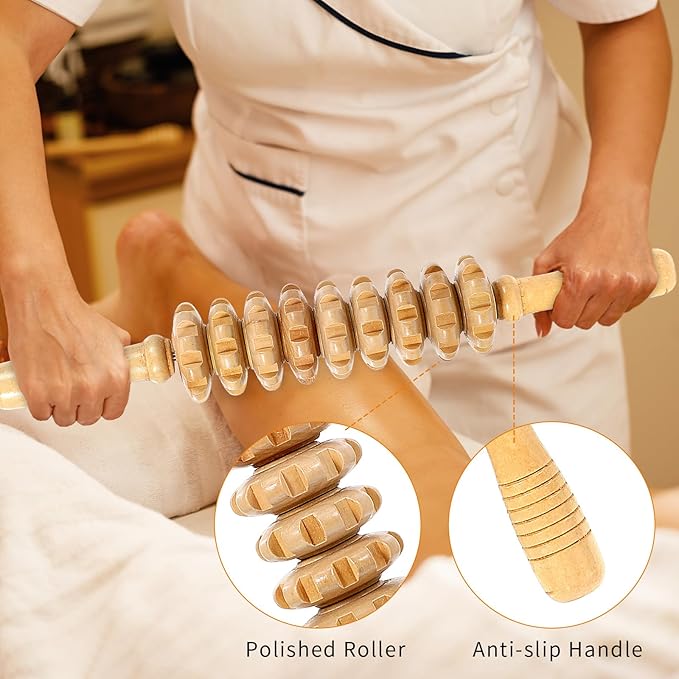4Pcs Wood Therapy Massage Tools, Portable Manual Wooden Massage Roller Stick, Muscle Roller Stick for Body Sculpting Wood Roller Masssager for Relax Thigh, Leg, Belly Fat, Full Body, Muscle,Cellulite