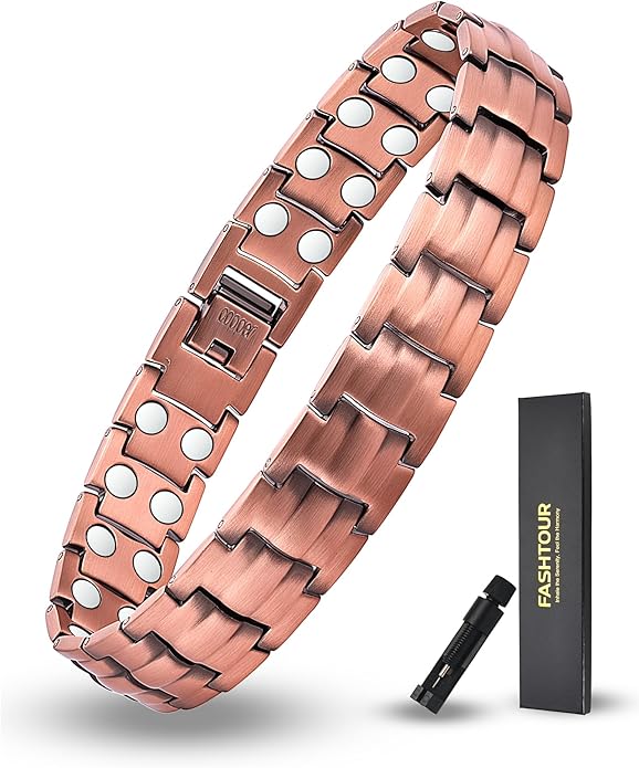 Copper Magnetic Bracelet for Men, 2X Strength 99.99% Pure Copper Bracelet with Powerful Magnets and Sizing Tool