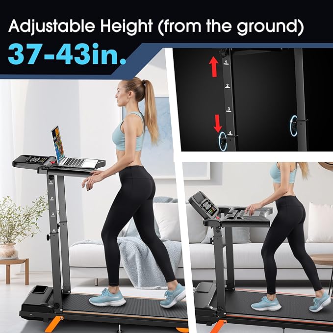 Folding 3 in 1 Walking Pad Treadmill with Handle Bar & Incline, 300 lb Capacity, Portable Under Desk Treadmill for Home Small Spaces Office