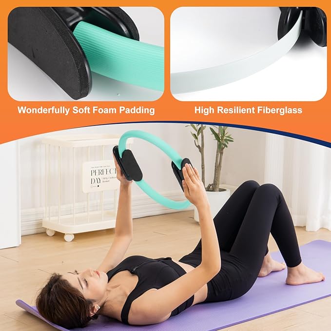Tsikavo Pilates Ring, Pilates Ring Circle and Ball Set, 12 Inch Magic Circle Pilates Ring,9 Inch Small Exercise Ball,Resistance Bands Set, Home Pilates Equipment for Women