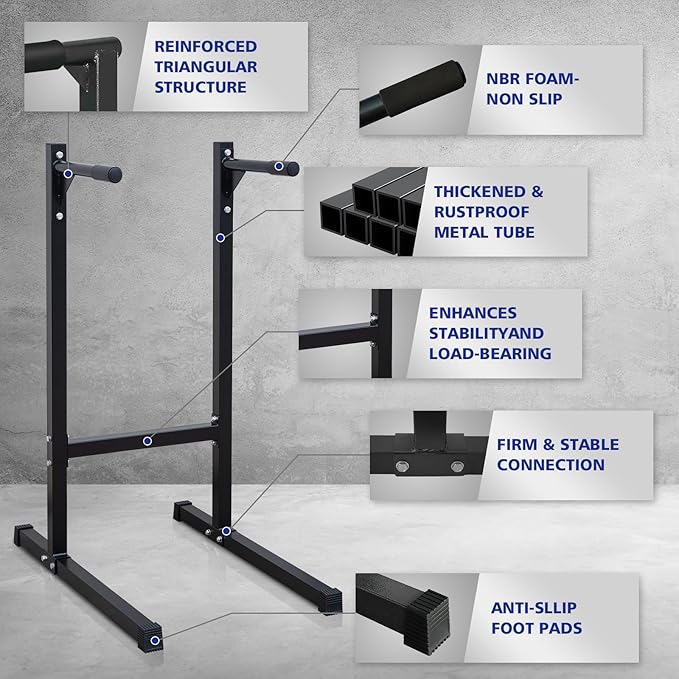 MIUDGIG Adjustable Height Dip Bar Station, Multi-function Dip Station Pull Up Bar Full Body Strength Training Workout Fitness Equipment for Tricep Dips, Heavy Duty Dip Station for Home Gym