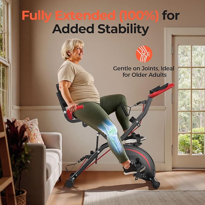 Pleny Folding Exercise Bike, 5 IN 1 Stationary Bikes for Home 6.6 LBS Flywheel, 330LB Weight Capacity Back Support Cushion Indoor Workout Cycling Bike for Home Gym
