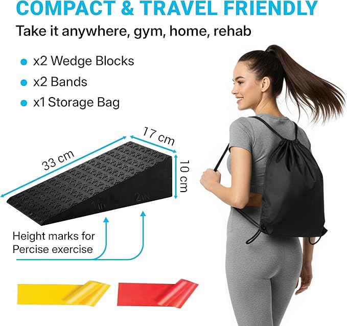 Squat Wedge 2 Pack - Non-Slip 2 Inch Heel Riser for Deeper Squats, Ankle Mobility & Calf Stretching, Portable Slant Board with Storage Bag, Heavy Duty Squat Blocks