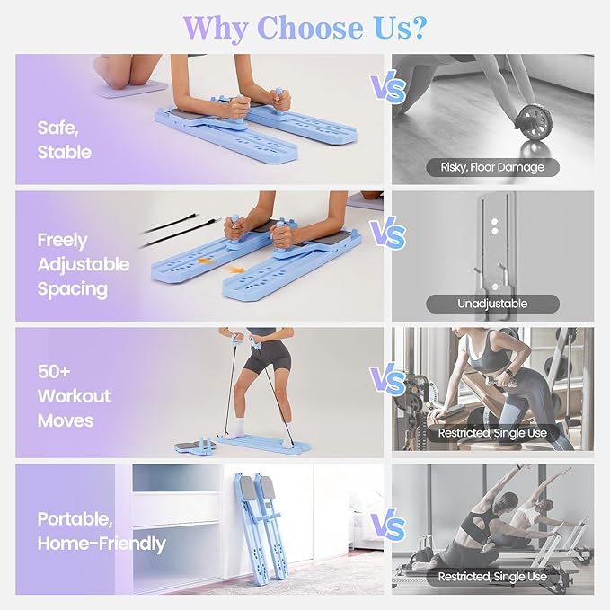 Nicoler Portable Pilates Reformer Set- Pilates Board 8-in-1 Multi-Functional Pilates Equipment