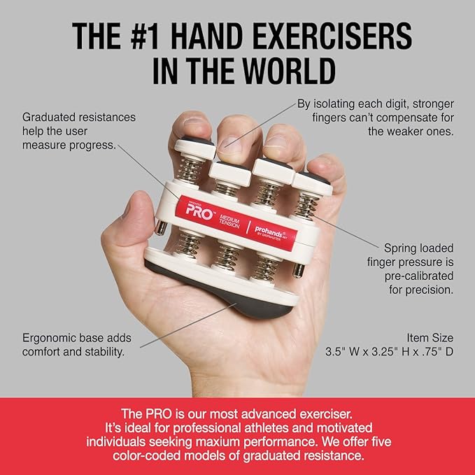 Prohands PRO Hand Exerciser, Finger Exerciser (Hand Grip Strengthener), Spring-Loaded, Finger-Piston System, Isolate and Exercise Each Finger