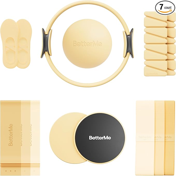 BetterMe Pilates Studio Kit – Pilates Ring, Pilates Ball, Resistance Bands & Sliders – Complete Pilates Equipment Set for Women – Home & Studio Pilates Workout Kit