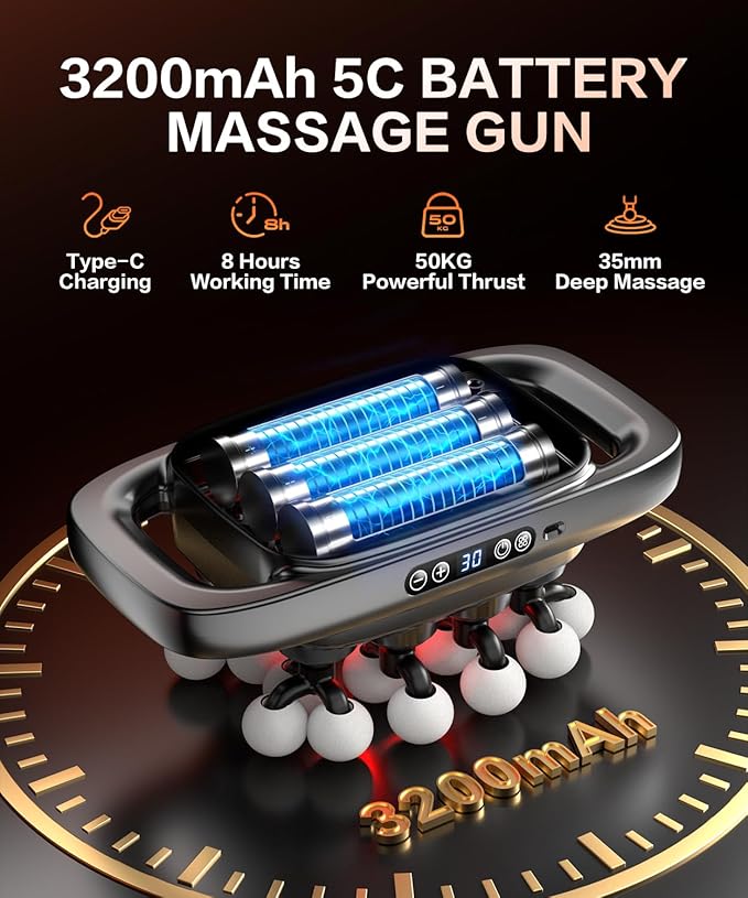 20 Head Massage Gun Deep Tissue Percussion Massager with 3 Modes&30 Intensities-Muscle Massage Gun for Back/Shoulder/Foot/Body/Hand Muscle Pain Relief,Birthday Gifts for Men Dad Husband(SG)
