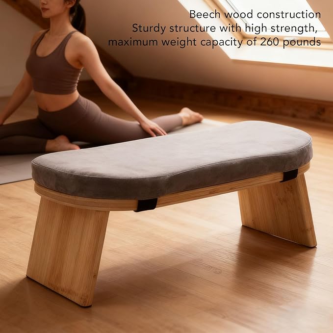 Meditation Bench, Folding Kneeling Stool with Magnetic Hinge Locks and Soft Cotton Cushion, Supports 260lbs, Compact Design for Yoga Zen Meditation Relaxation