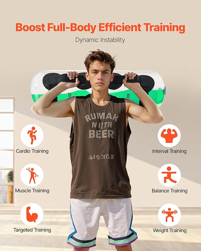 VEVOR Water Weights Aqua Bag, Large Aqua Bags for Workout, Adjustable Portable Stability Fitness & Full Body Exercise Equipment, for Strength Core and Balance Training, Home Gym Exercise, Clear