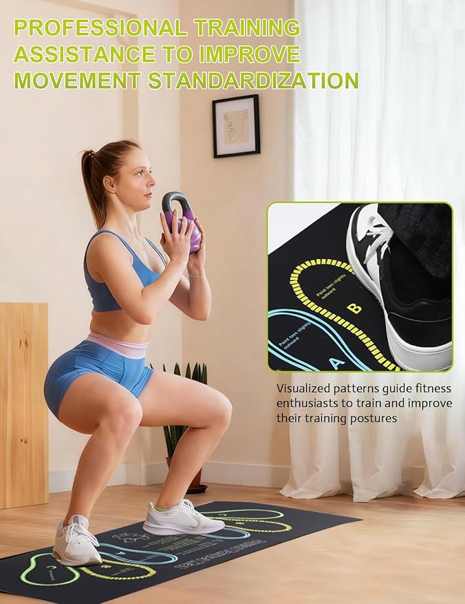 Squat Mat with Foot Position,Large Squat Target Pad 30'' X 13.8'',4mm Thickness Squat Mat Foot Positioning, Exercise Mat for Squats, Leg and Abdominal Workouts