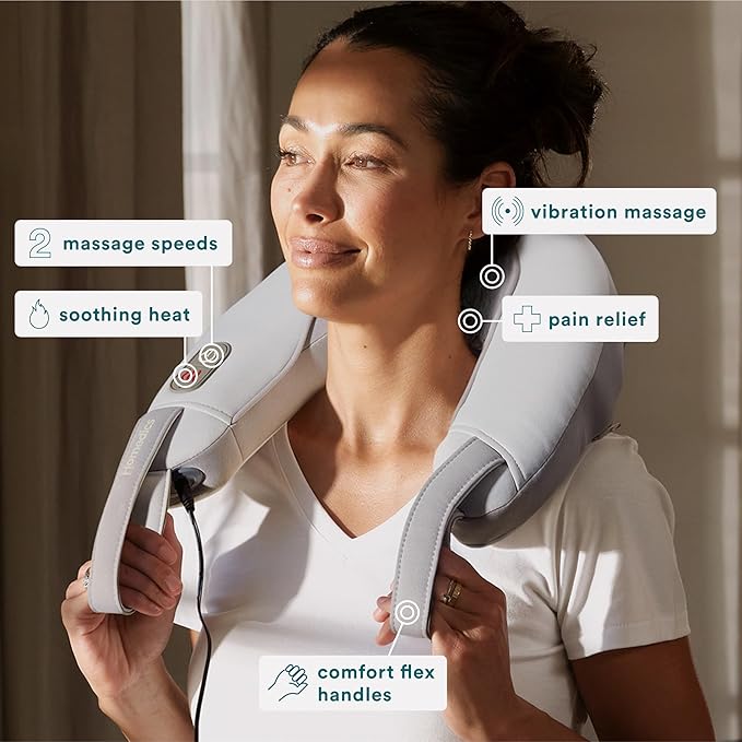 Homedics Pro Therapy Vibration Neck Massager with Soothing Heat, Portable Pain Relief Massage for Stiff Neck Muscles, Soothing Heat for Tension and Stress Release, Customizable Speeds