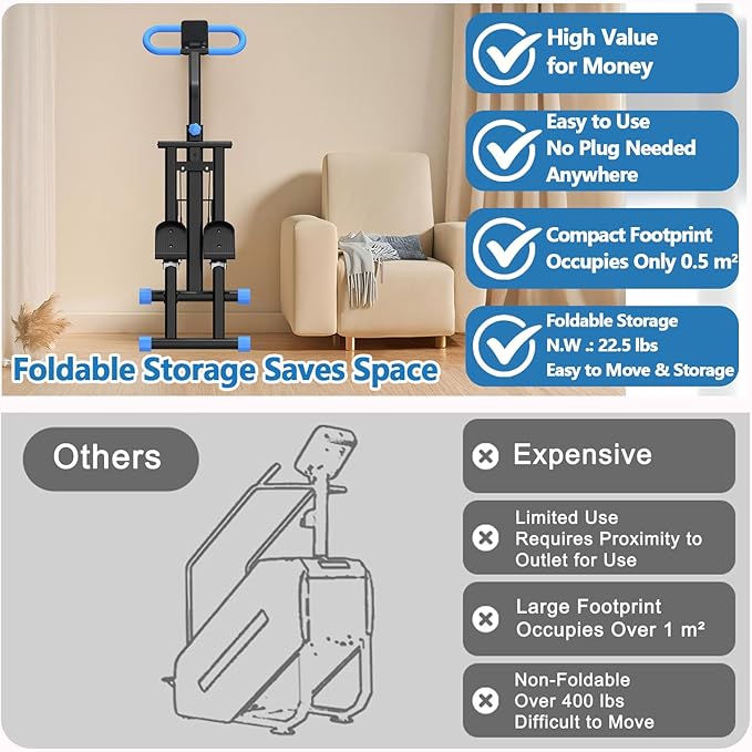 Stair Stepper for Home - Vertical Climber Workout Machine with Stable Frame, Adjustable Handlebar for Full-Body Exercise