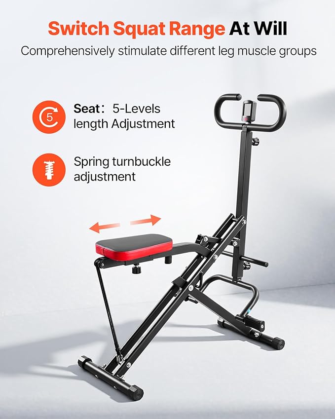 VEVOR Squat Machine, Deep Squat Rowing Machine for Home, Easy Setup & Foldable Exercise Equipment, Glute Trainer Machine with 2/3 High-Strength Resistance Bands, Glutes & Leg Home Workout Machine