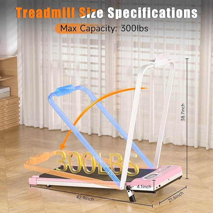 Incline Walking Pad with Handle Bar, Foldable Portable Under Desk Treadmill for Home Office, Ultra Quiet <45dB, Safety Lock, 300+ LB Capacity