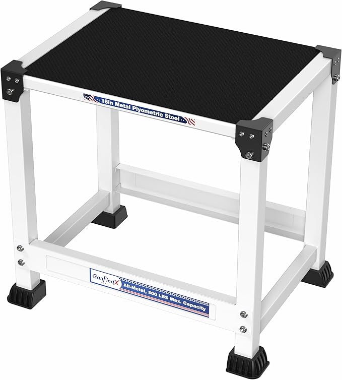 GanFindX Steel Plyometric Jump Box,12/18 Inch Heavy Duty Plyo Platform, Non-Slip Workout Step Box for Home Gym, Agility, Strength & Conditioning Training