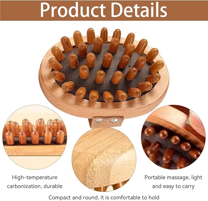 2pcs,Massage Brush for Belly,Wooden Massage Brush for Body and Scalp - Natural Wood Cellulite Massager & Gua Sha Comb for Lymphatic Drainage, Muscle Pain Relief, Body Shaping