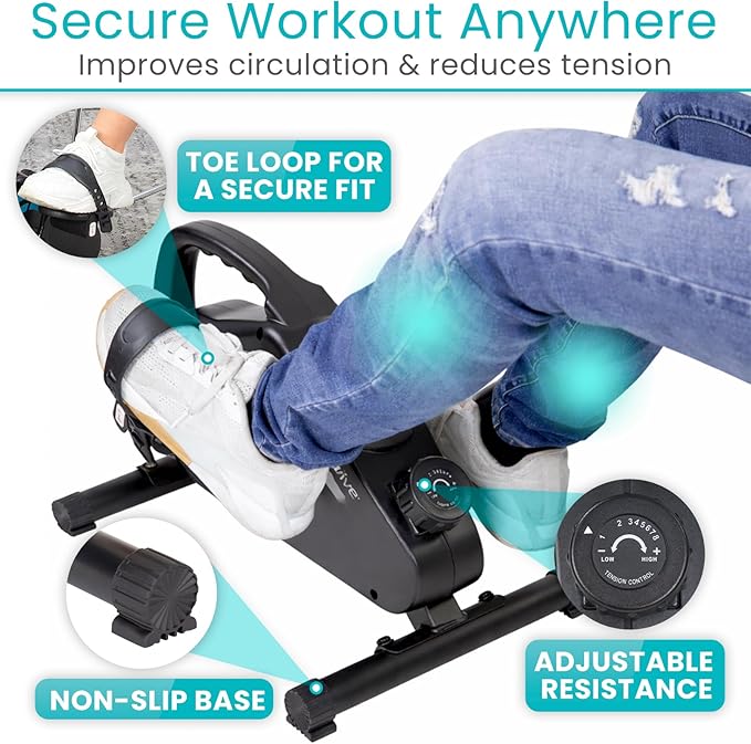 Vive Under Desk Bike Pedal Exerciser - Stationary Exercise Leg Peddler - Low Impact, Portable Mini Cycle Bike for Under Your Office Desk - For Arm or Foot - Small, Sit-Down Recumbent Equipment Machine