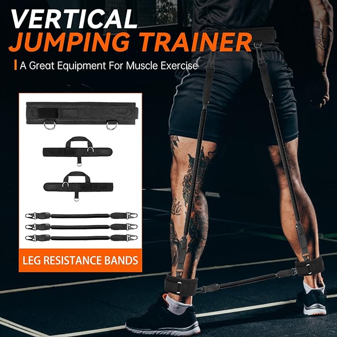 Vertical Jump Trainer Equipment Leg Bounce Trainer Device Speed and Agility Resistance Bands with Ankle Straps & Belt Leg Extension Machine for Boxing Basketball Football Tennis Fencing Training