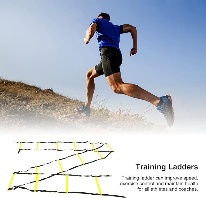 7M 14 Rung Fixed Agility Speed Ladder, Training Ladder for Soccer Football Fitness, Adjustable Length PP Agility Ladder with Non - Slip Rungs for Athletes and Coaches