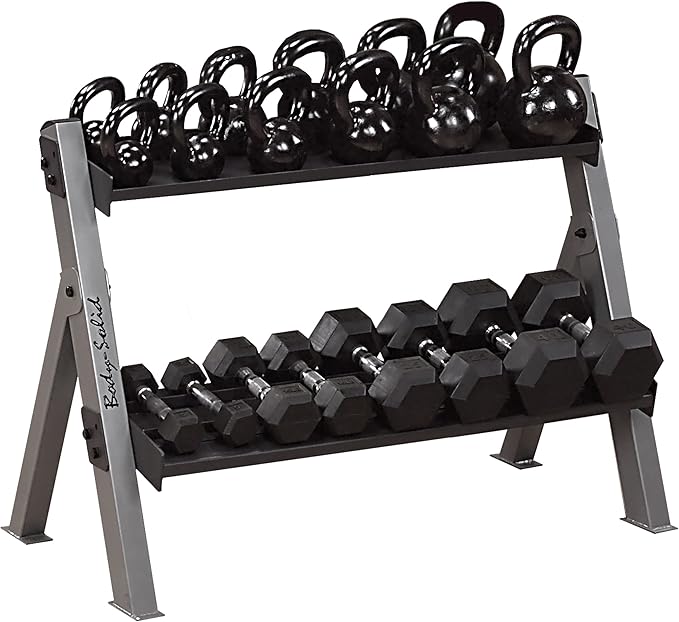 Body-Solid (GDKR100B) 3-Tier Kettlebell Rack - Compact, Durable Kettlebells Weight Stand for Home Gym, Fits 5-80 lb. Kettle bells