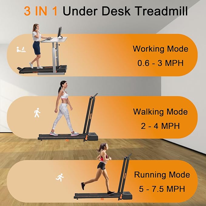 Walking Pad Treadmill, Under Desk Treadmill, Portable Treadmill for Home Office, Compact Quiet Desk Treadmill, Jogging Running Machine with Remote Control & LED Display, Installation Free