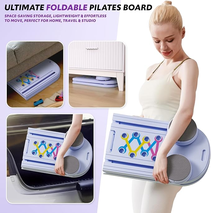 Pilates Board & Reformer Machine Set - Foldable Home Pilates Equipment, 6-in-1 Multifunctional Pilates Sliding Board for Women/Men, Portable Pilates Reformers Workout Machine 2025 Pro Version