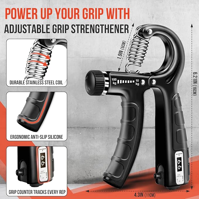 4-Pack Grip Strength Trainer Kit, Adjustable Forearm Strengthener, Black Hand Grip Strengthener Balls, Finger Exerciser & Stretcher for Strength Training, Recovery & Flexibility