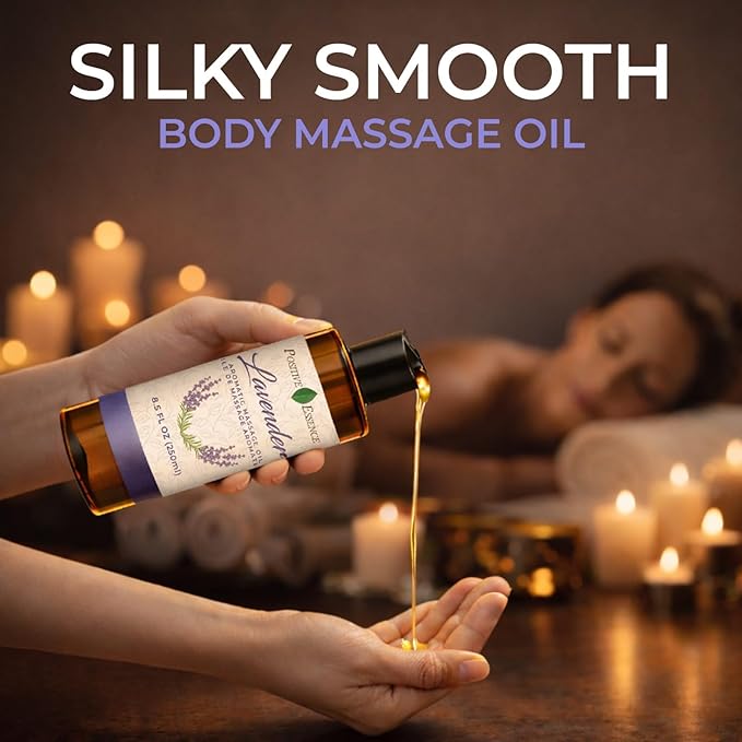 Lavender Massage Oil for Massage Therapy, Body Massage Lotion; Jojoba, Sweet Almond Oil for Skin, Vitamin E, and Pure Lavender Essential Oil, Body Oil Aceite para Masajes Relajantes