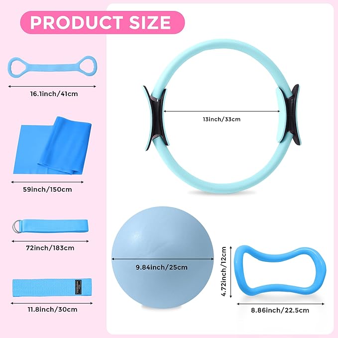 Home Pilates Kit Pilates Equipment Set, Better Yoga Pilates Essentials Kit for Women with 14.5" Pilates Ring, Ball, Resistance Bands, Ankle Weights, Dumbbells, Sliders, Stretch Band, Yoga Strap Socks