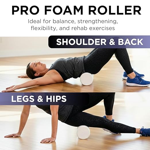 THERABAND Pro Foam Roller, 6" x 36" Round; White Back Roller, Compact 6 Inch Diameter for Deep Tissue Massage, Physical Therapy, Myofascial Release, Core Stabilization