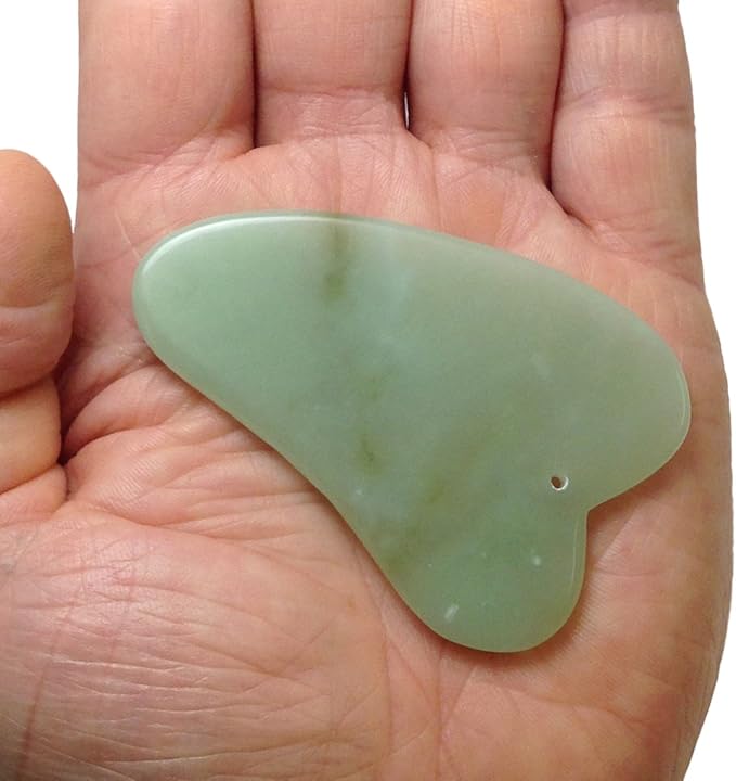 Jade Stone Heart Gua Sha & Massage Cream Kit by Jadience: Myofascial Therapy Tool | Muscle Joint Topical Analgesic | Natural Tension Relaxer for Body Pain Relief & Skin Conditions