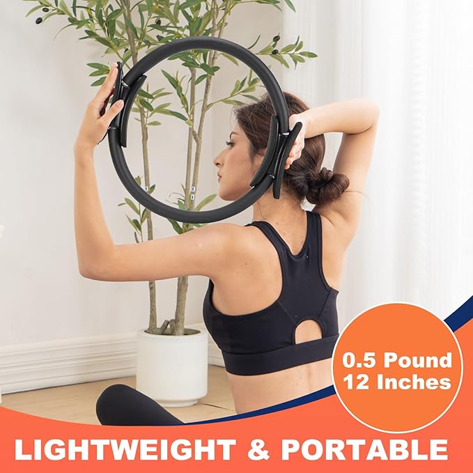 Tsikavo Pilates Ring, Pilates Ring Circle and Ball Set, 12 Inch Magic Circle Pilates Ring,9 Inch Small Exercise Ball,Resistance Bands Set, Home Pilates Equipment for Women