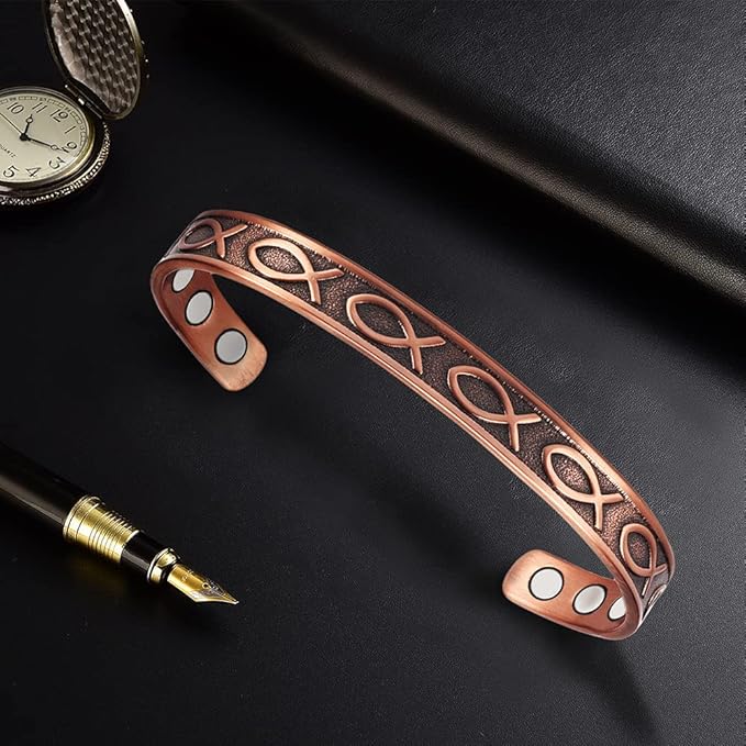 Copper Bracelets for Women, Adjustable Fish Pattern Vintage Solid Copper Magnetic Bracelet, Copper Jewelry Present（0325Q）