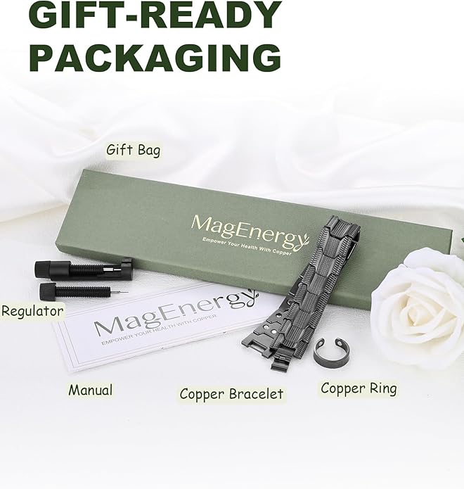 MagEnergy Copper Bracelet for Men, 3X Strength Magnetic Bracelet with 99.99% Pure Copper Ring & 3500 Gauss Magnets, Adjustable Length with Sizing Tool