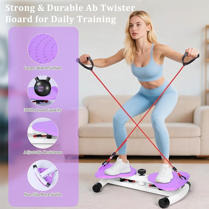 Waist Twister Machine Exercise, Ab Twister Board for Slim Waist and Core Ab Exercise, Noiseless Ab Machine with 300 lbs Weight Capacity, Home Gym Workout Equipment for Women Men