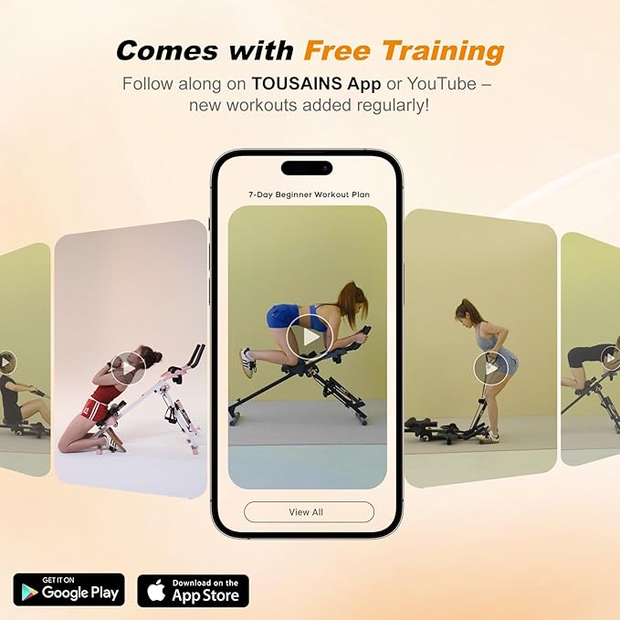 TOUSAINS 3 in 1 Ab Machine, Foldable Rowing Machine & Cable System, Core Trainer for Abdominal Workout, 4-Level Height & 2 Resistance Levels, All-in-One Home Gym Equipment for Weight Loss & Sculpting