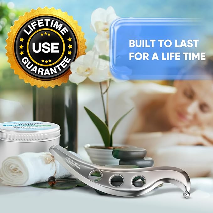Professional Muscle Scraper Tool – Medical-Grade 304 SS IASTM & Gua Sha Scraping Tool – Ergonomic Fascia Mobilization Instrument for Soft Tissue Massage & Manual Bodywork – Emollient Balm Included