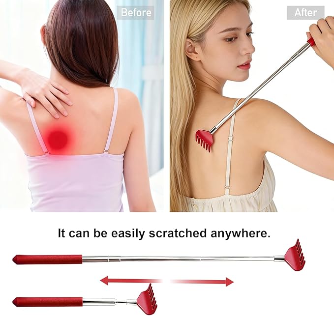 6 Pack Back scratchers Set,Rubber Handles and Stainless Scratch Heads Back Scratcher Extendable,for Back,Neck,Shoulders,Beautiful Present Packaging Gifts for Thanksgiving,Christmas (Mix)
