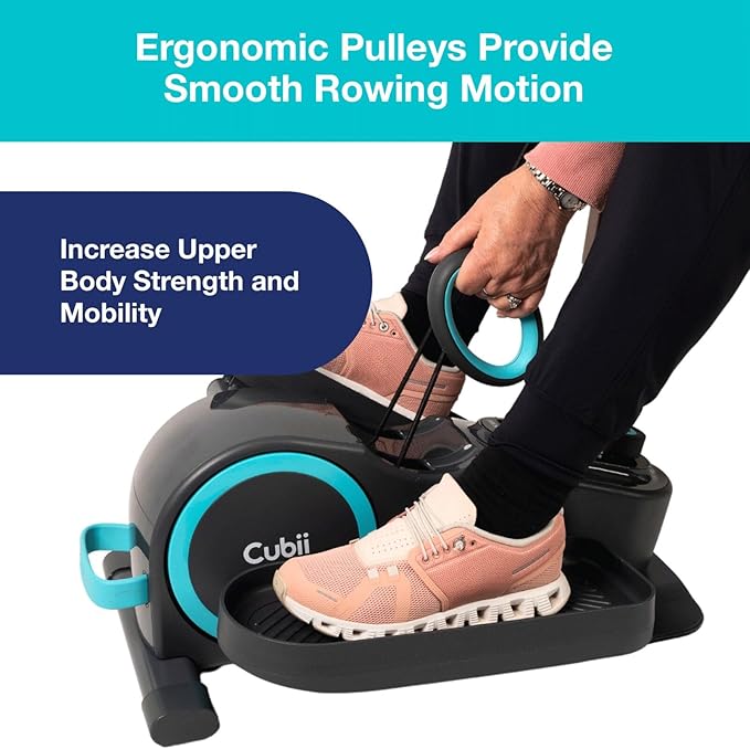 Cubii Total Body Under Desk Elliptical Bike with Built-in Upper Body Resistance Bands | Seated Exercise Machine - Arms + Legs Workout for Seniors & All Ages, 12 Resistance Levels, LCD Display