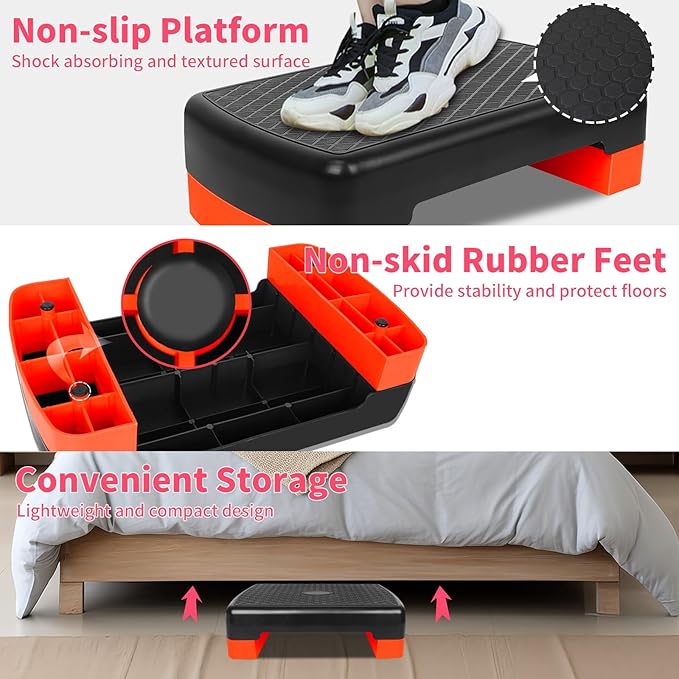 Exercise Workout Aerobic Step Platform Trainer, 18" Aerobic Stepper with 4"-6" Adjustable Height Risers