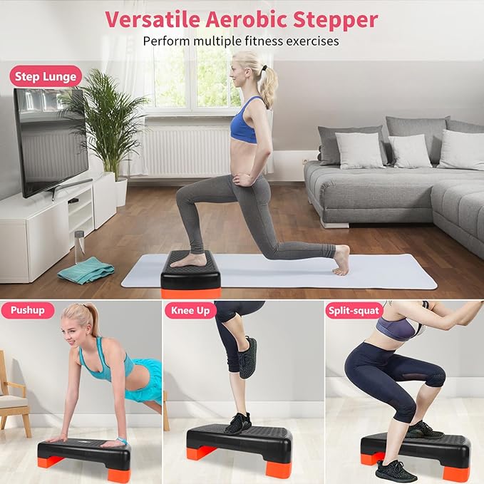 Exercise Workout Aerobic Step Platform Trainer, 18" Aerobic Stepper with 4"-6" Adjustable Height Risers
