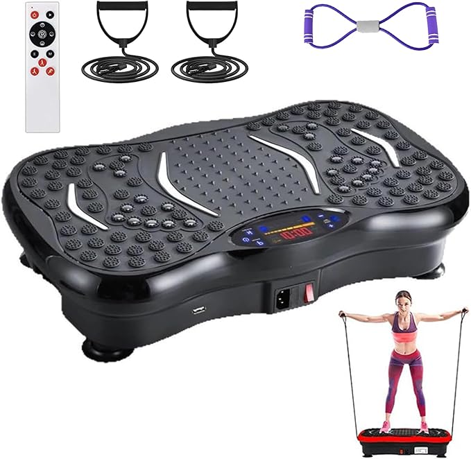 Vibration Plate Exercise Machine with Bluetooth Speaker, 120 Level Whole Body Vibration Platform for Home Fitness, Lymphatic Drainage Workout Board with Remote, LED Display & Resistance Band