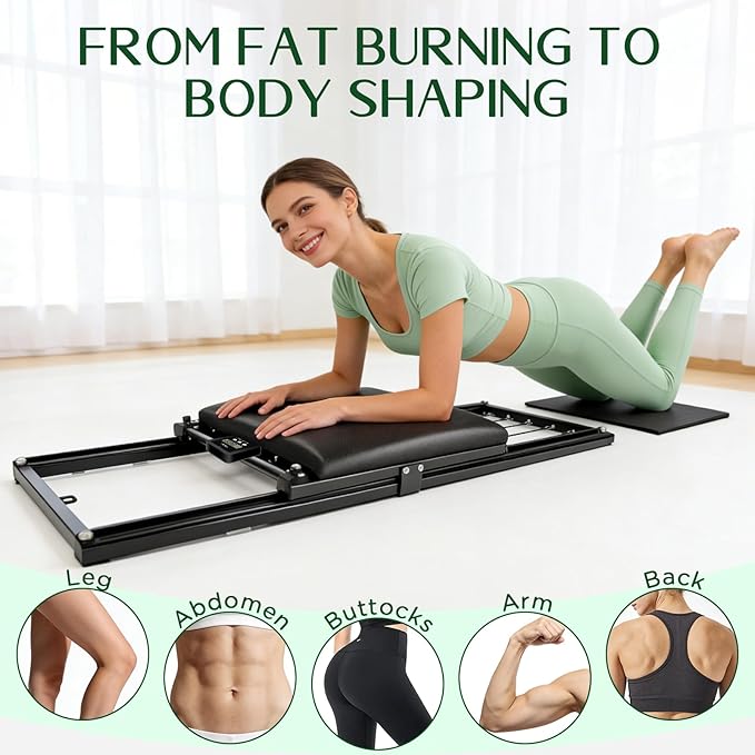 Pilates Board, Foldable Pilates Reformer Set, Multi-Purpose Iron Extended Pilate Equipment, 7-in-1 Pilate Machines for Home Use, with Pilates Bar, Resistance Bands