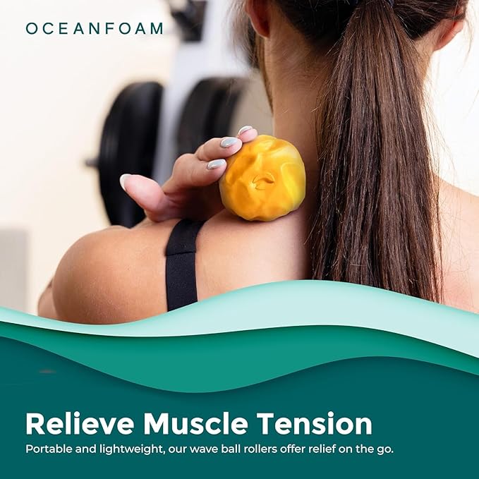 Oceanfoam Wave Massage Ball Roller – Textured Lacrosse Ball for Plantar Fasciitis Relief, Muscle Knot Therapy, Myofascial Release – Travel Size Tool for Feet, Neck, Back Pain (Pack of 5)