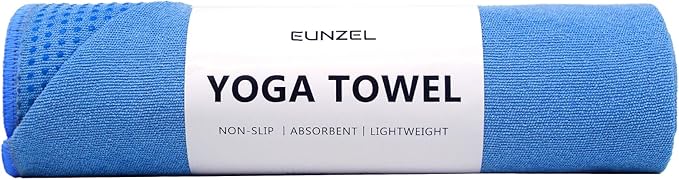 Eunzel Yoga Towel,Hot Yoga Mat Towel with Grip Dots Sweat Absorbent Non-Slip for Hot Yoga, Pilates and Workout 24" x72", Blue
