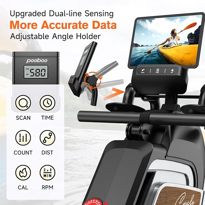 pooboo Magnetic Rowing Machine, Folding Rower with Combination Strength Exercise, Tablet Holder and Comfortable Seat Cushion, Rower for Home Use