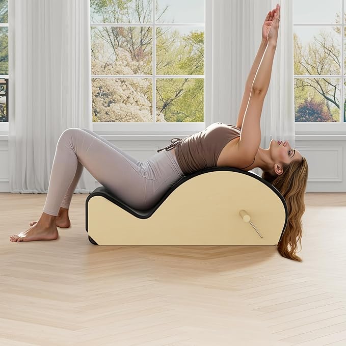 Wooden Black Pilates Arc with Spine Corrector for Core Strengthening Back Pain Relief, Pilates Spinal Corrector Arch Barrel for Back Flexibility，at Home Reformer Pilates Posture