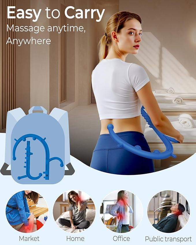Back and Neck Massager for Pain Relief Deep Tissue, Upgraded Full Body Trigger Point Cane Massage Tools, Massage Stick Pressure Point Hook, Muscle Knot Remover Tool (Blue)