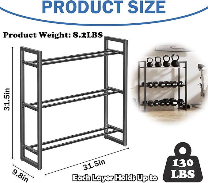 3 Tier Dumbbell Rack,390LB Capacity Weight Rack,Storage Stand for Dumbbells,Space-Saving Weight Rack for Home Gym Storage Organizing Dumbbells(Rack Only)